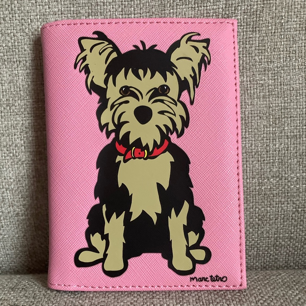 Marc Tetro pink Yorkshire Terrier passport and credit card case